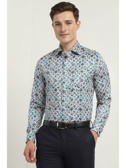 Allen Solly - Men White Slim Fit Print Full Sleeves Formal Shirt