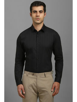 Louis Philippe - Men Black Slim Fit Stripes Full Sleeves Casual Shirt