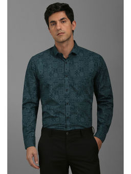 Louis Philippe - Men Green Super Slim Fit Print Full Sleeves Casual Shirt