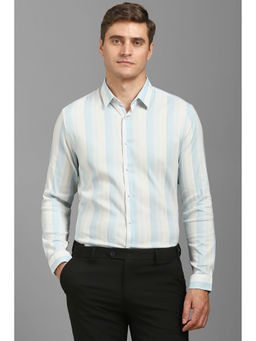 Louis Philippe - Men White Slim Fit Stripes Full Sleeves Casual Shirt
