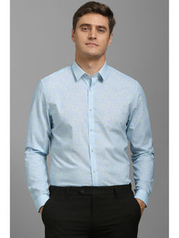 Louis Philippe - Men Light Blue Super Slim Fit Print Full Sleeves Casual Shirt