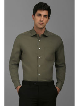 Louis Philippe - Men Olive Regular Fit Solid Full Sleeves Formal Shirt