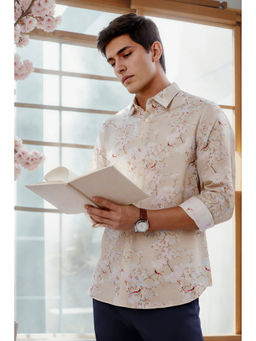 Louis Philippe - Men Beige Relaxed Print Full Sleeves Formal Shirt