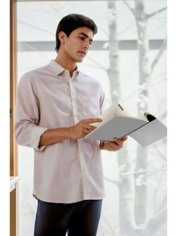 Louis Philippe - Men Beige Relaxed Solid Full Sleeves Formal Shirt