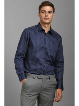 Louis Philippe - Men Navy Blue Regular Fit Print Full Sleeves Formal Shirt