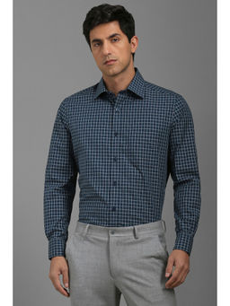 Louis Philippe - Men Navy Blue Regular Fit Check Full Sleeves Formal Shirt