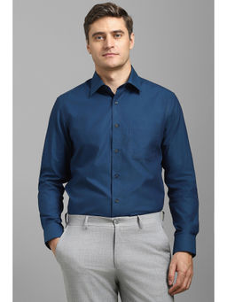 Louis Philippe - Men Navy Blue Regular Fit Solid Full Sleeves Formal Shirt