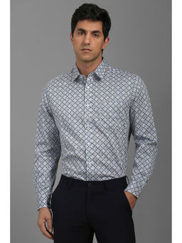 Louis Philippe - Men White Regular Fit Print Full Sleeves Formal Shirt