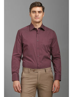 Louis Philippe - Men Maroon Regular Fit Print Full Sleeves Formal Shirt