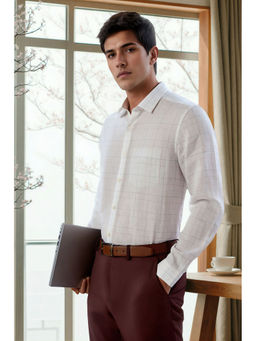 Louis Philippe - Men White Relaxed Check Full Sleeves Formal Shirt