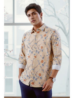 Louis Philippe - Men Beige Relaxed Print Full Sleeves Formal Shirt