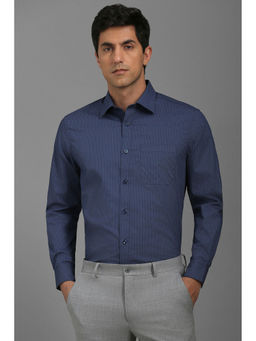 Louis Philippe - Men Navy Blue Regular Fit Print Full Sleeves Formal Shirt