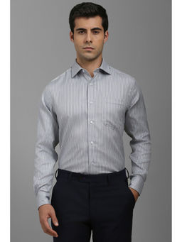 Louis Philippe - Men Grey Regular Fit Stripes Full Sleeves Formal Shirt