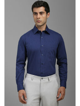 Louis Philippe - Men Navy Blue Regular Fit Print Full Sleeves Formal Shirt