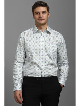 Louis Philippe - Men White Regular Fit Print Full Sleeves Formal Shirt