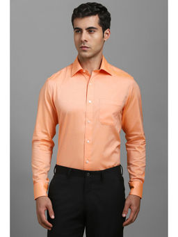 Louis Philippe - Men Orange Regular Fit Solid Full Sleeves Formal Shirt