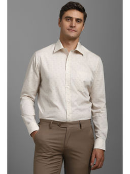 Louis Philippe - Men Beige Regular Fit Print Full Sleeves Formal Shirt