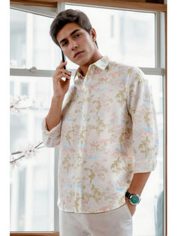 Louis Philippe - Men White Relaxed Print Full Sleeves Casual Shirt