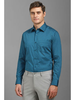 Louis Philippe - Men Blue Regular Fit Stripes Full Sleeves Formal Shirt