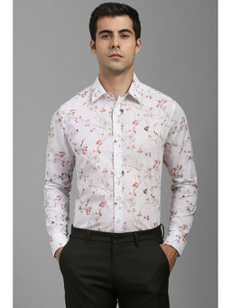 Louis Philippe - Men White Slim Fit Print Full Sleeves Formal Shirt