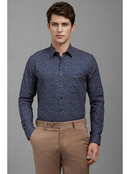 Louis Philippe - Men Navy Blue Slim Fit Print Full Sleeves Formal Shirt