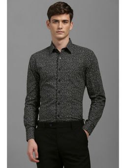 Louis Philippe - Men Black Slim Fit Print Full Sleeves Formal Shirt