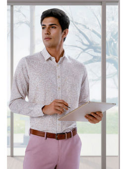 Louis Philippe - Men White Slim Fit Print Full Sleeves Formal Shirt