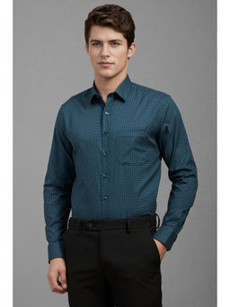 Louis Philippe - Men Teal Slim Fit Print Full Sleeves Formal Shirt