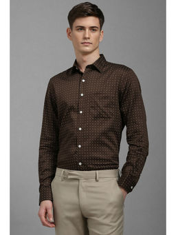 Louis Philippe - Men Brown Slim Fit Print Full Sleeves Formal Shirt
