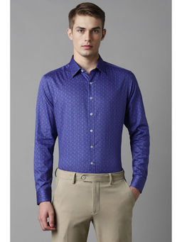 Louis Philippe - Men Blue Slim Fit Print Full Sleeves Formal Shirt