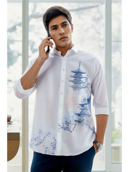 Louis Philippe - Men White Slim Fit Graphic Print Full Sleeves Casual Shirt