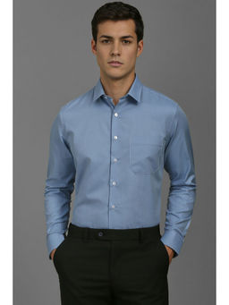 Louis Philippe - Men Blue Slim Fit Textured Full Sleeves Formal Shirt