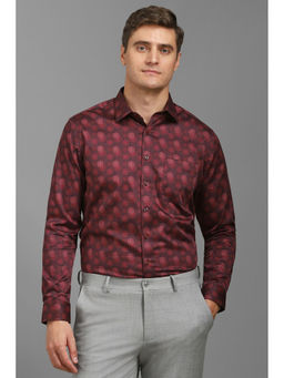 Louis Philippe - Men Maroon Slim Fit Print Full Sleeves Formal Shirt
