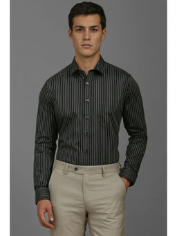 Louis Philippe - Men Black Slim Fit Stripes Full Sleeves Formal Shirt