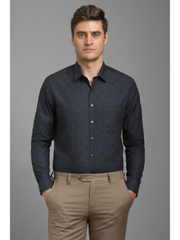 Louis Philippe - Men Black Slim Fit Print Full Sleeves Formal Shirt