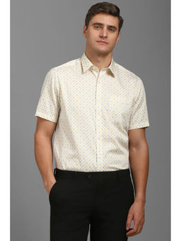 Louis Philippe - Men Beige Regular Fit Print Half Sleeves Formal Shirt