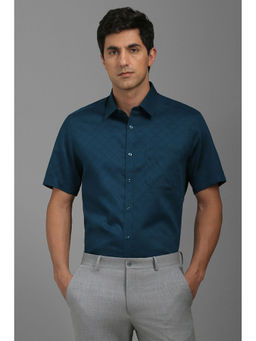 Louis Philippe - Men Teal Regular Fit Print Half Sleeves Formal Shirt