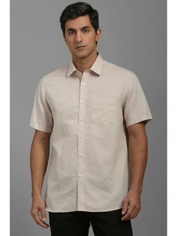 Louis Philippe - Men Beige Regular Fit Solid Half Sleeves Formal Shirt