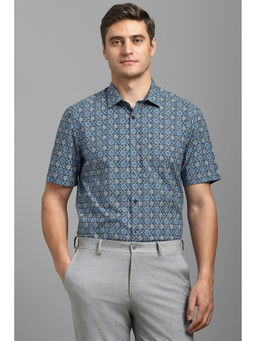 Louis Philippe - Men Blue Regular Fit Print Half Sleeves Formal Shirt