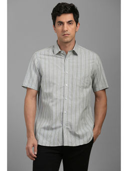 Louis Philippe - Men Grey Regular Fit Stripes Half Sleeves Formal Shirt