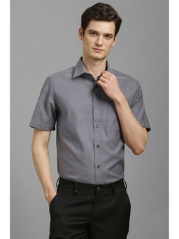 Louis Philippe - Men Grey Regular Fit Solid Half Sleeves Formal Shirt