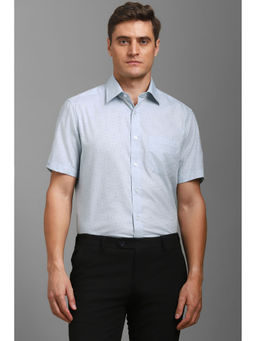 Louis Philippe - Men Light Blue Regular Fit Print Half Sleeves Formal Shirt