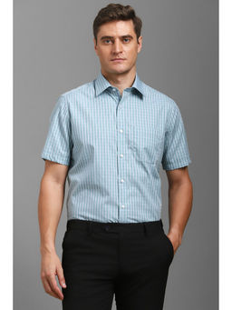 Louis Philippe - Men Light Blue Regular Fit Check Half Sleeves Formal Shirt