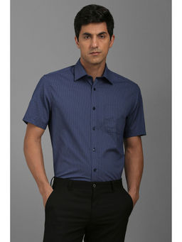 Louis Philippe - Men Navy Blue Regular Fit Print Half Sleeves Formal Shirt