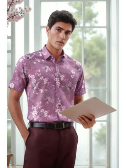 Louis Philippe - Men Purple Slim Fit Print Half Sleeves Formal Shirt
