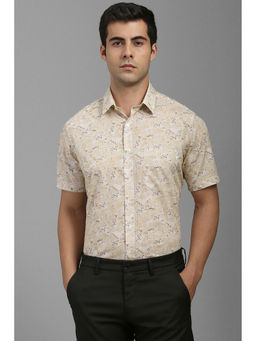Louis Philippe - Men Beige Slim Fit Print Half Sleeves Formal Shirt