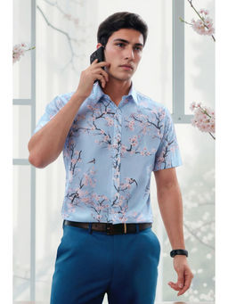 Louis Philippe - Men Blue Slim Fit Print Half Sleeves Formal Shirt