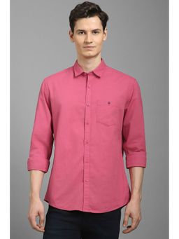 Louis Philippe - Men Pink Slim Fit Solid Full Sleeves Casual Shirt