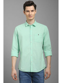 Louis Philippe - Men Green Slim Fit Solid Full Sleeves Casual Shirt