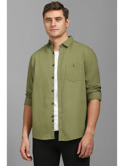 Louis Philippe - Men Olive Slim Fit Solid Full Sleeves Casual Shirt